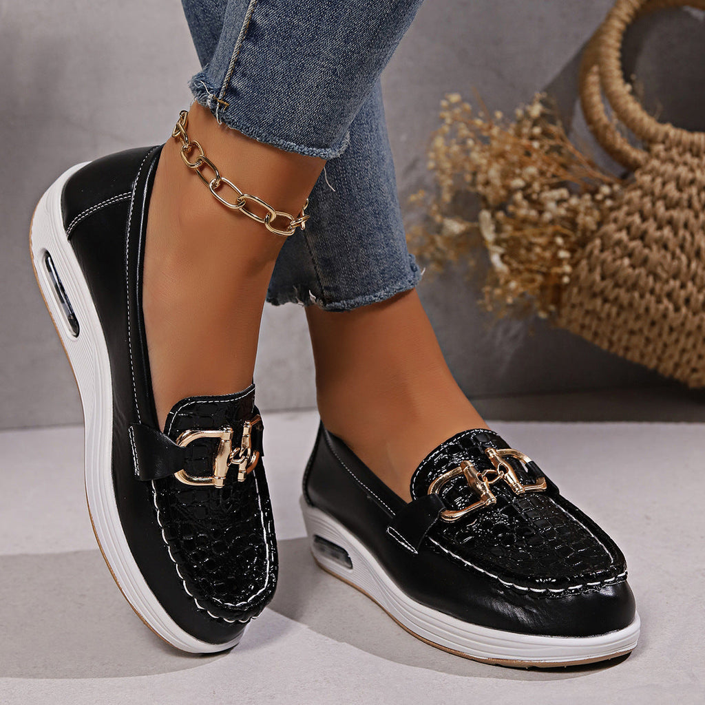 Women's Platform Loafers with Chain Detail and Croc Embossed