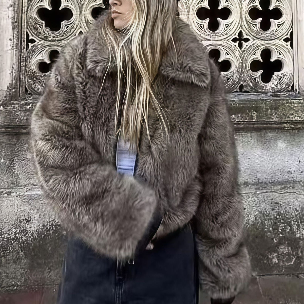 Women's Cropped Jacket with Oversized Sleeves