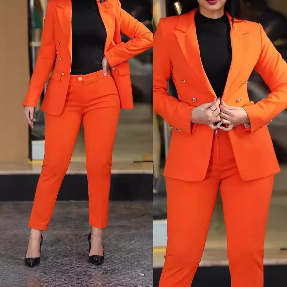 Women's Double-Breasted Blazer Suit Set with Tailored Fit