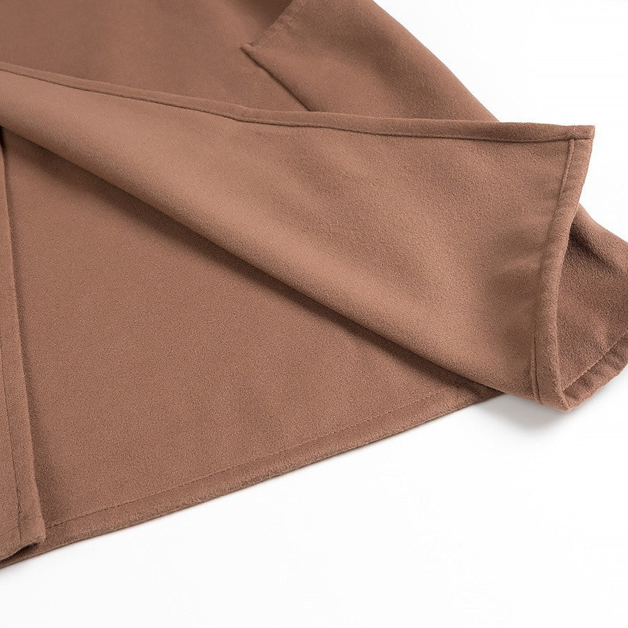Women's Cape-Style Coat with Stand Collar and Long Sleeves