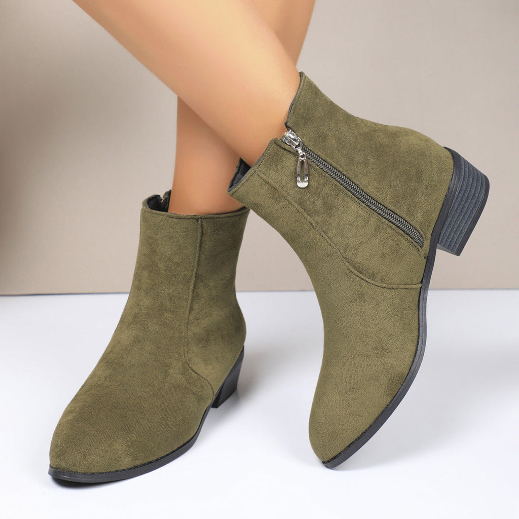 Women's Ankle Boots Block Heel Side Zip Pointed Toe