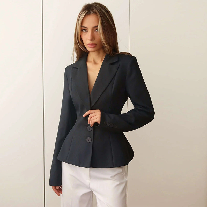 Women's Tailored Blazer with Notched Lapel and Button Front