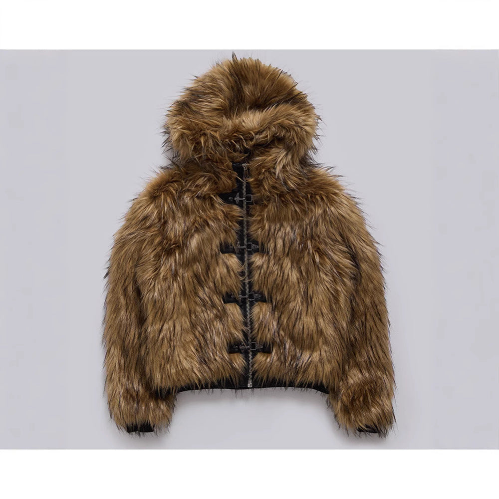 Women's Shaggy Hooded Zip-Front Jacket with Toggle Closures