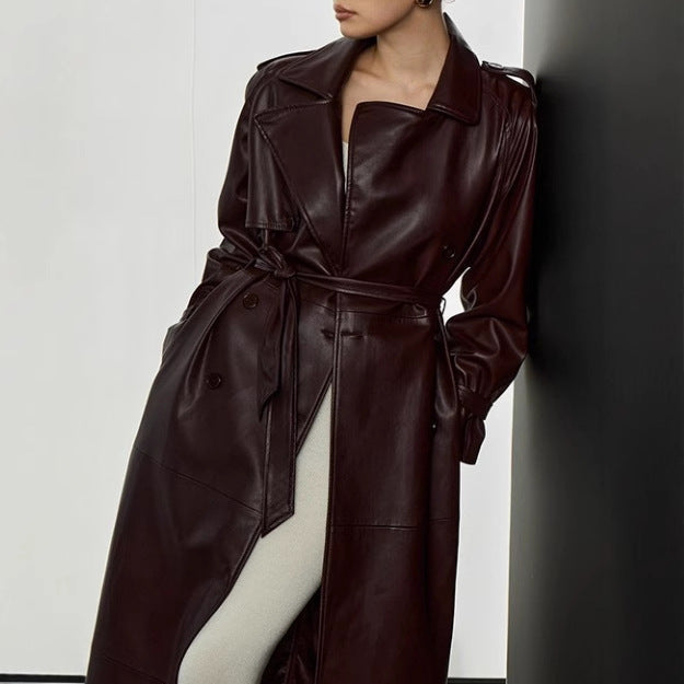 Women's Belted Trench Coat Long Notched Collar Style