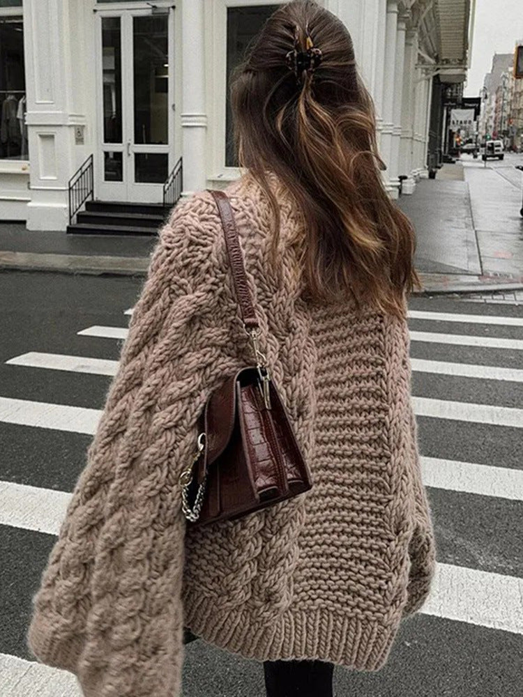 Women's Cable Knit Oversized Crew Neck Pullover
