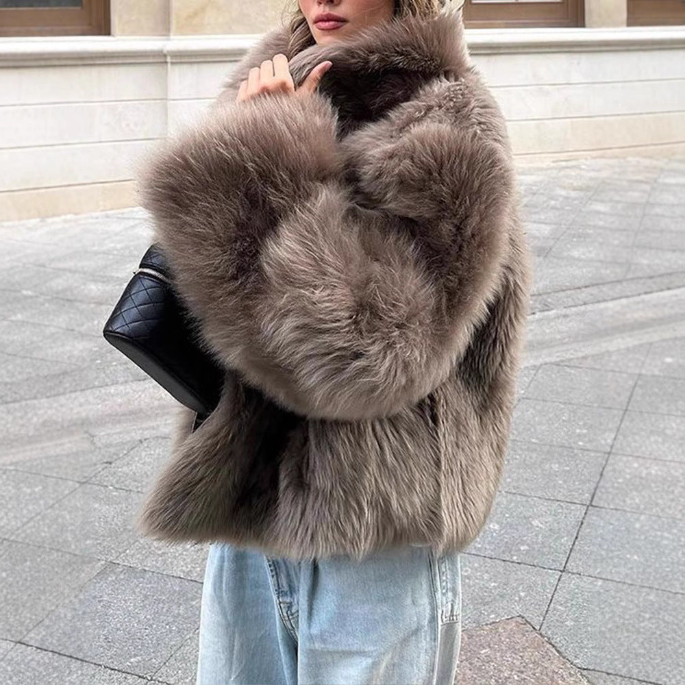 Women's Faux Fur Jacket with Stand Collar for Winter
