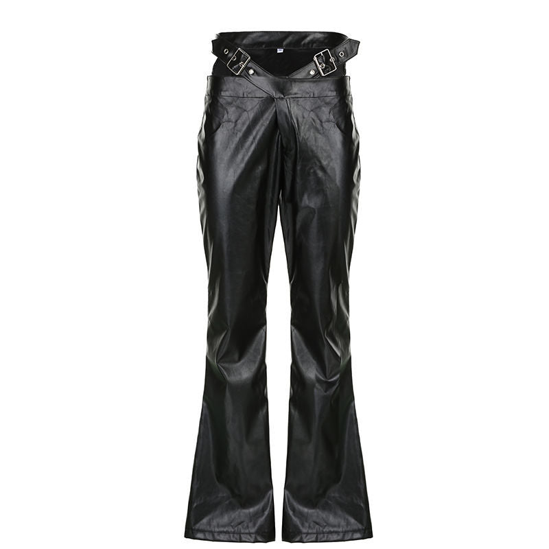 Women's Flared Trousers with Adjustable Belt