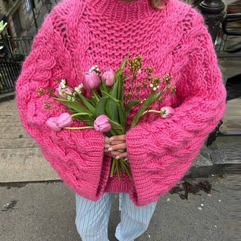 Women's Cable Knit Oversized Crew Neck Pullover