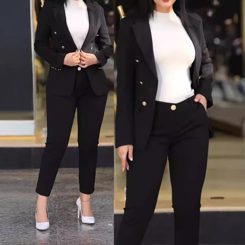 Women's Double-Breasted Blazer Suit Set with Tailored Fit