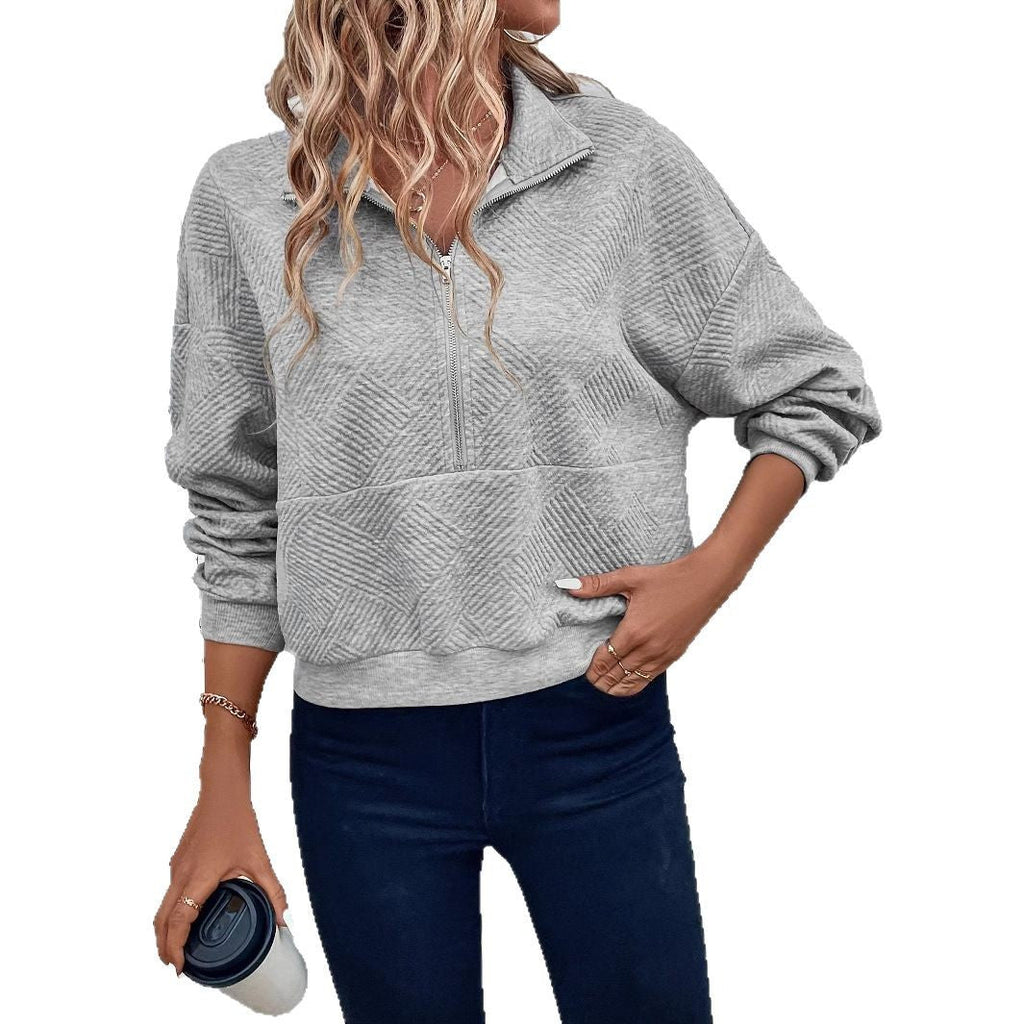 Women's Half-Zip Quilted Pullover with High Collar
