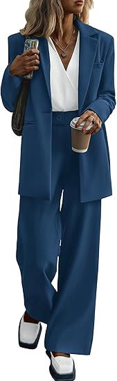 Women's Notch Lapel Blazer and Wide-Leg Pant Suit Set