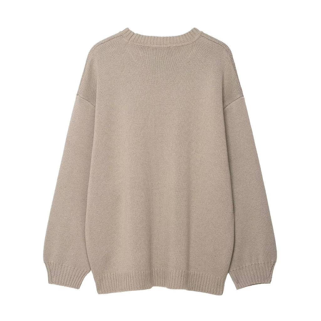 Women's Oversized Crew Neck Sweater with Drop Shoulders