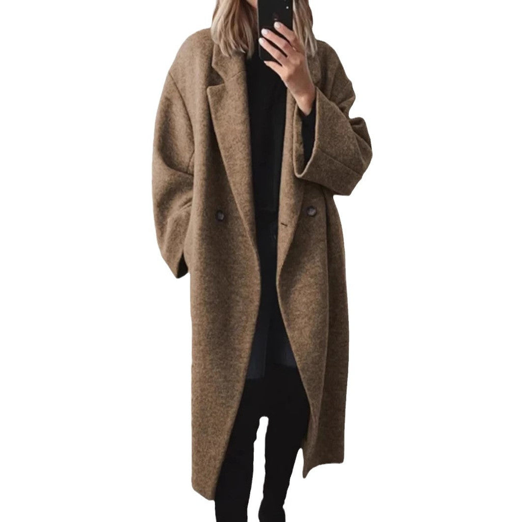 Women's Oversized Longline Coat with Notch Collar