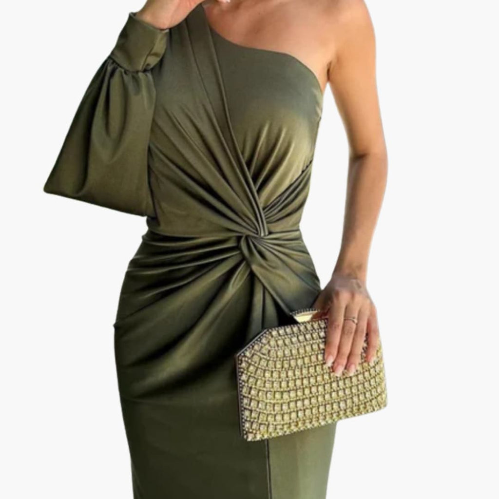 Women’s Midi Dress with Asymmetrical Neckline