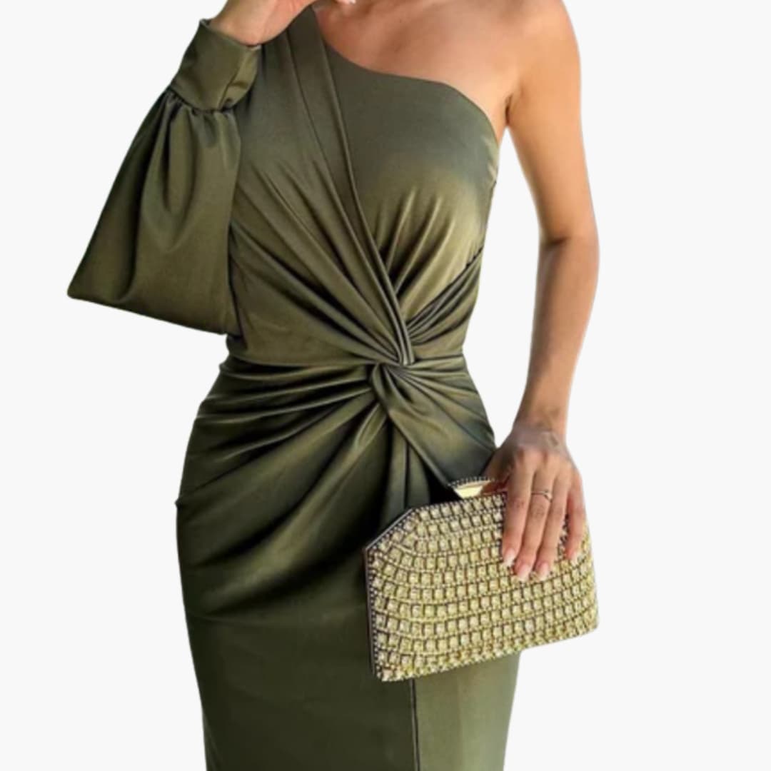 Women’s Midi Dress with Asymmetrical Neckline