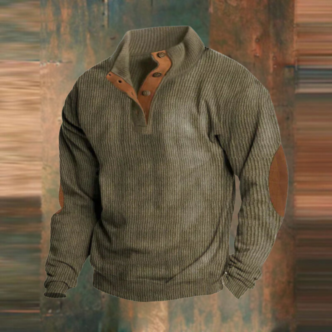 Men's Ribbed Mock Neck Sweater, Long Sleeves, Button Placket
