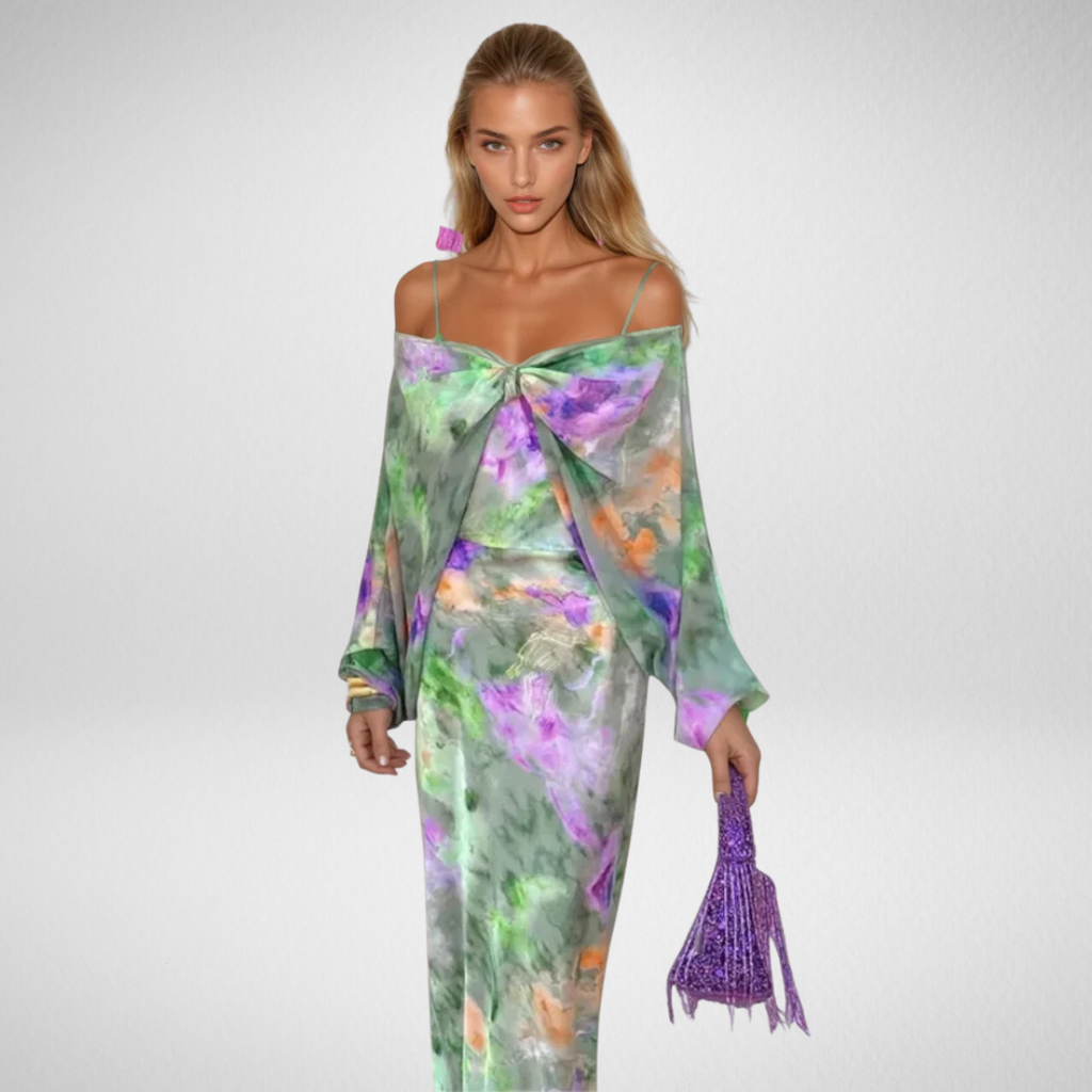 Women's Maxi Dress with Detachable Scarf and Flattering Fit