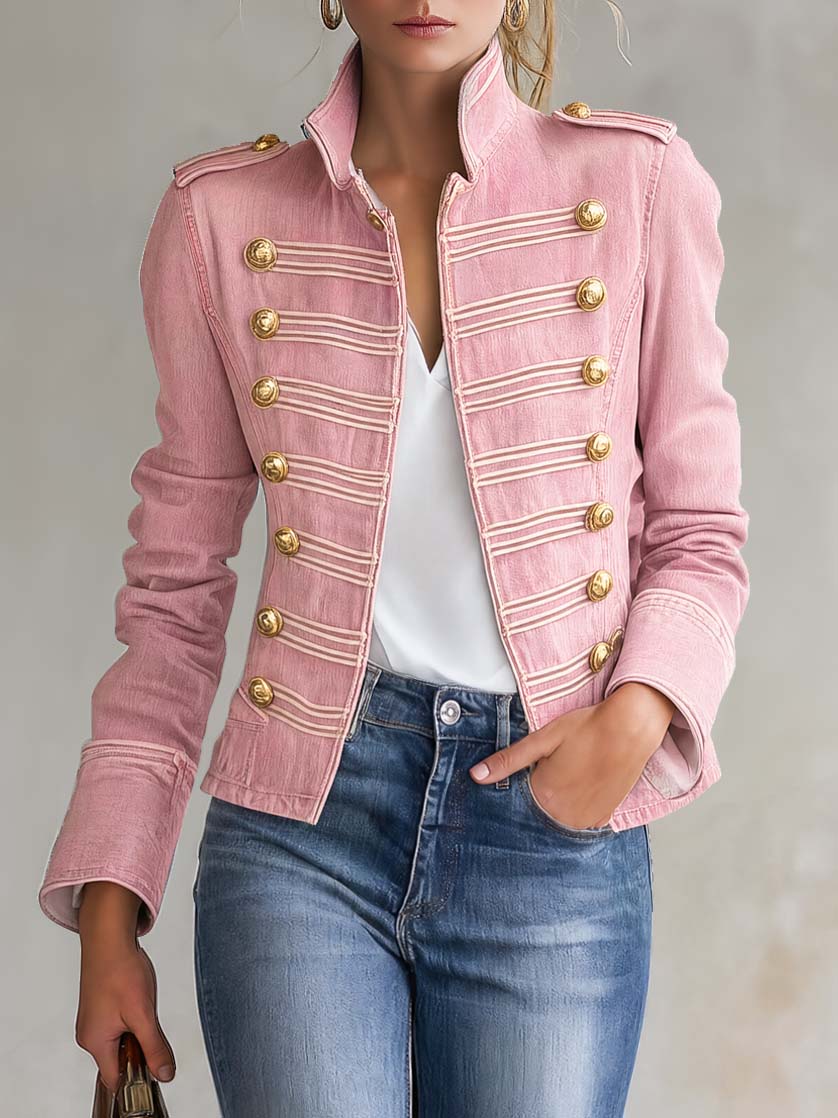 Ophelia - Women's Military-Style Denim Jacket with Gold Buttons