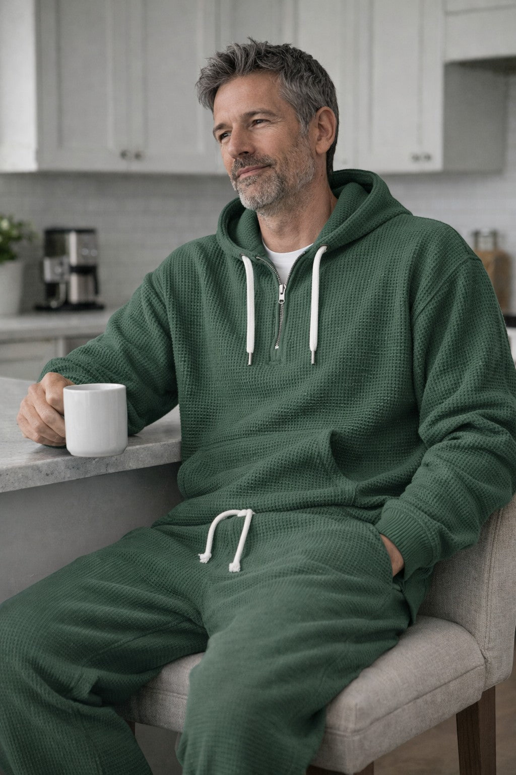 Unisex Waffle Knit Hoodie And Jogger Set, Zip Front