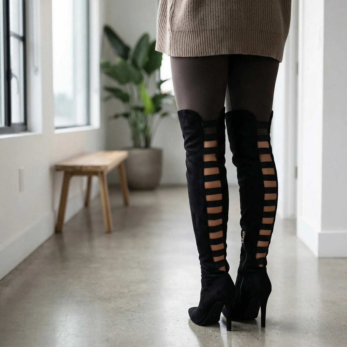 Women's Over-the-Knee Stiletto Boots Ladder Cutout