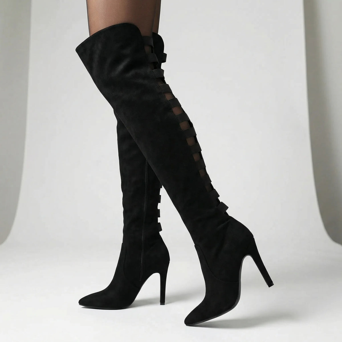 Women's Over-the-Knee Stiletto Boots Ladder Cutout