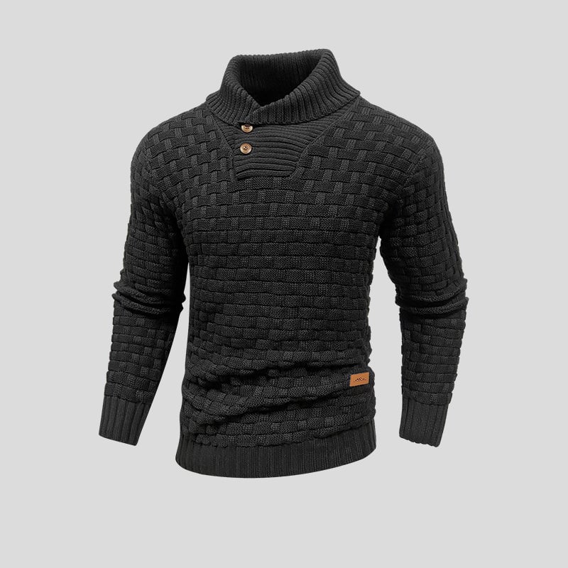 Men's Textured Mock Neck Button Sweater, Long Sleeves