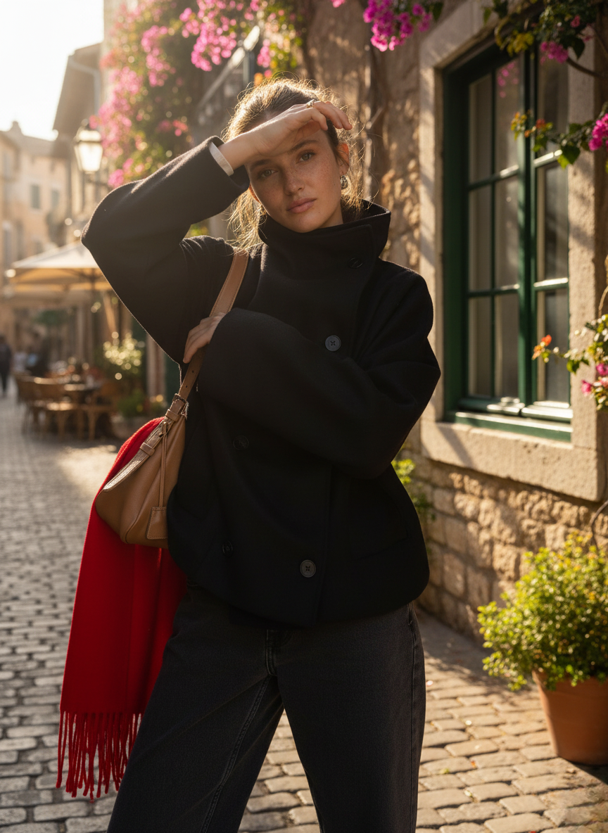 Women's Oversized Wool-Blend Jacket with Stand Collar