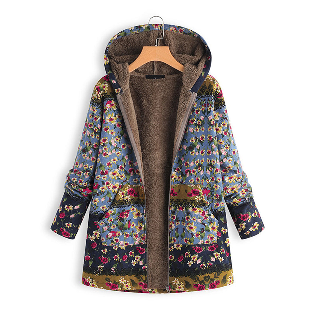 Women's Floral Hooded Teddy Coat Long Zip Front
