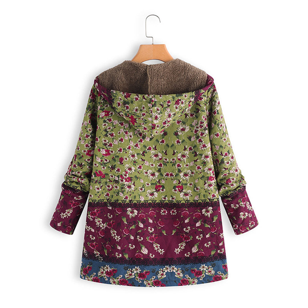 Women's Floral Hooded Teddy Coat Long Zip Front
