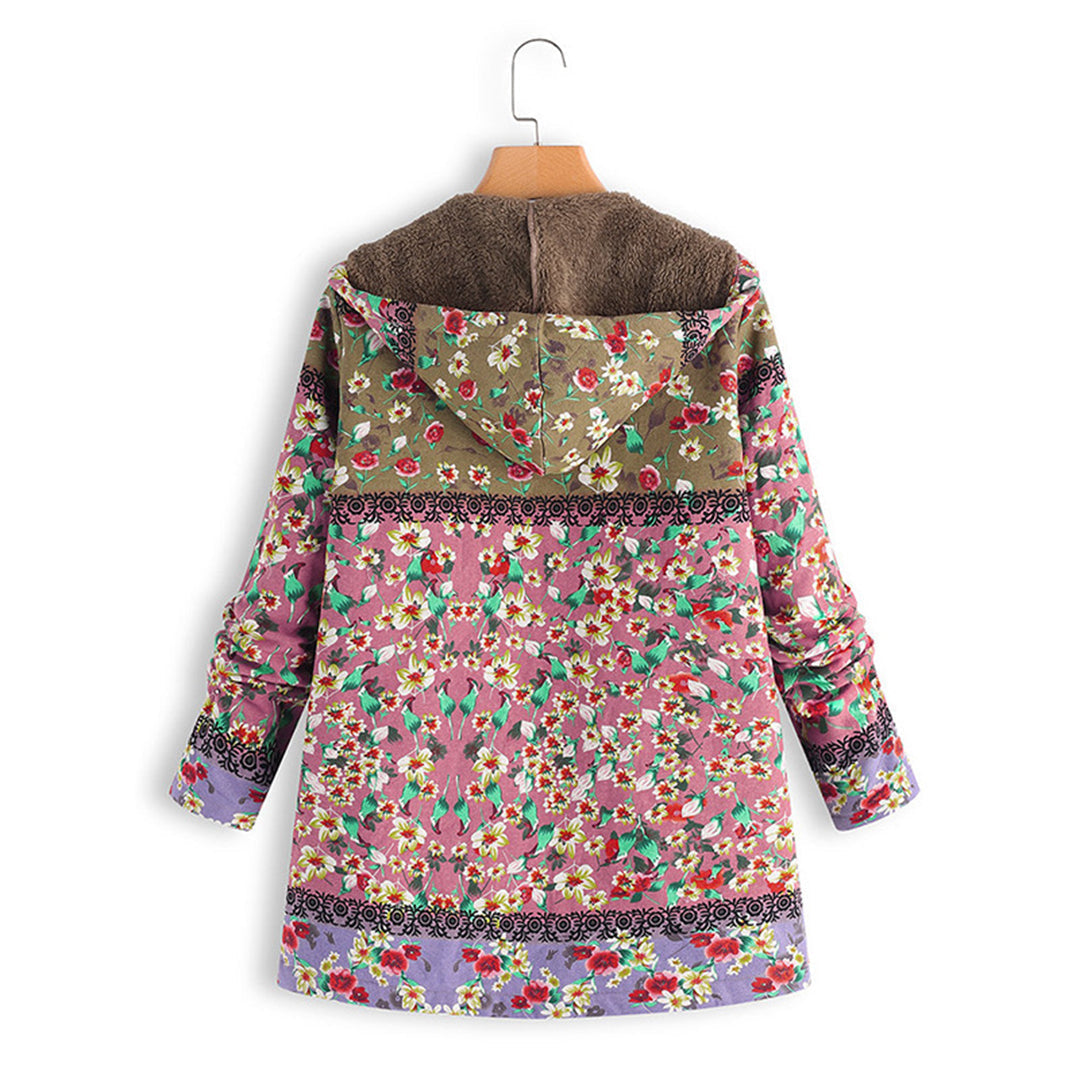 Women's Floral Hooded Teddy Coat Long Zip Front