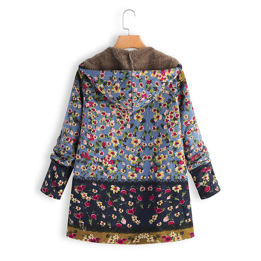 Women's Floral Hooded Teddy Coat Long Zip Front