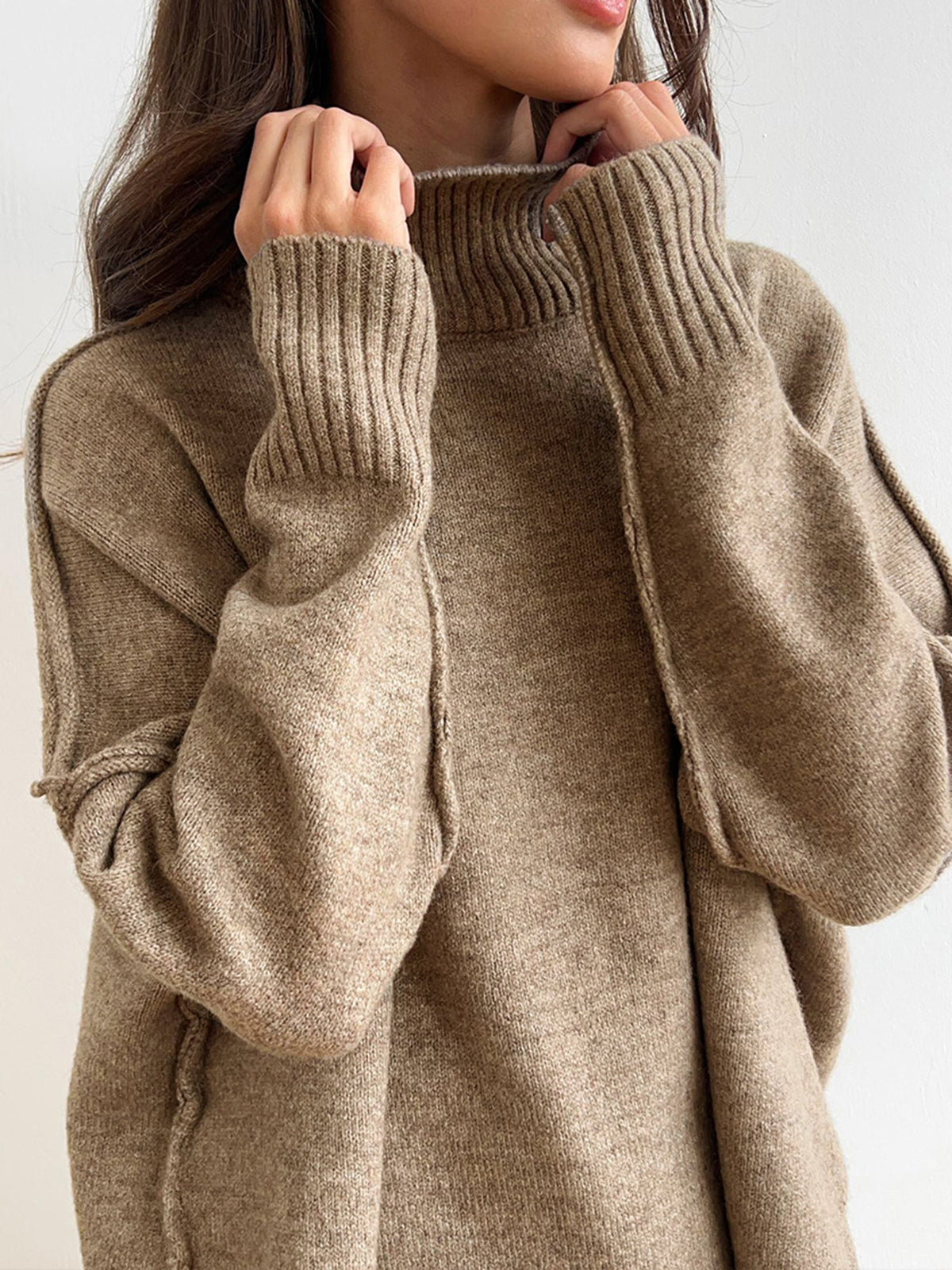 Women's Turtleneck Knit Pants Set, Wide-Leg Trousers