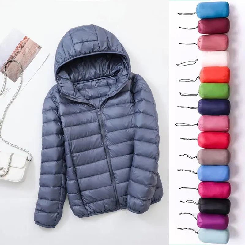 Women's Lightweight Hooded Puffer Jacket with Zipper Front
