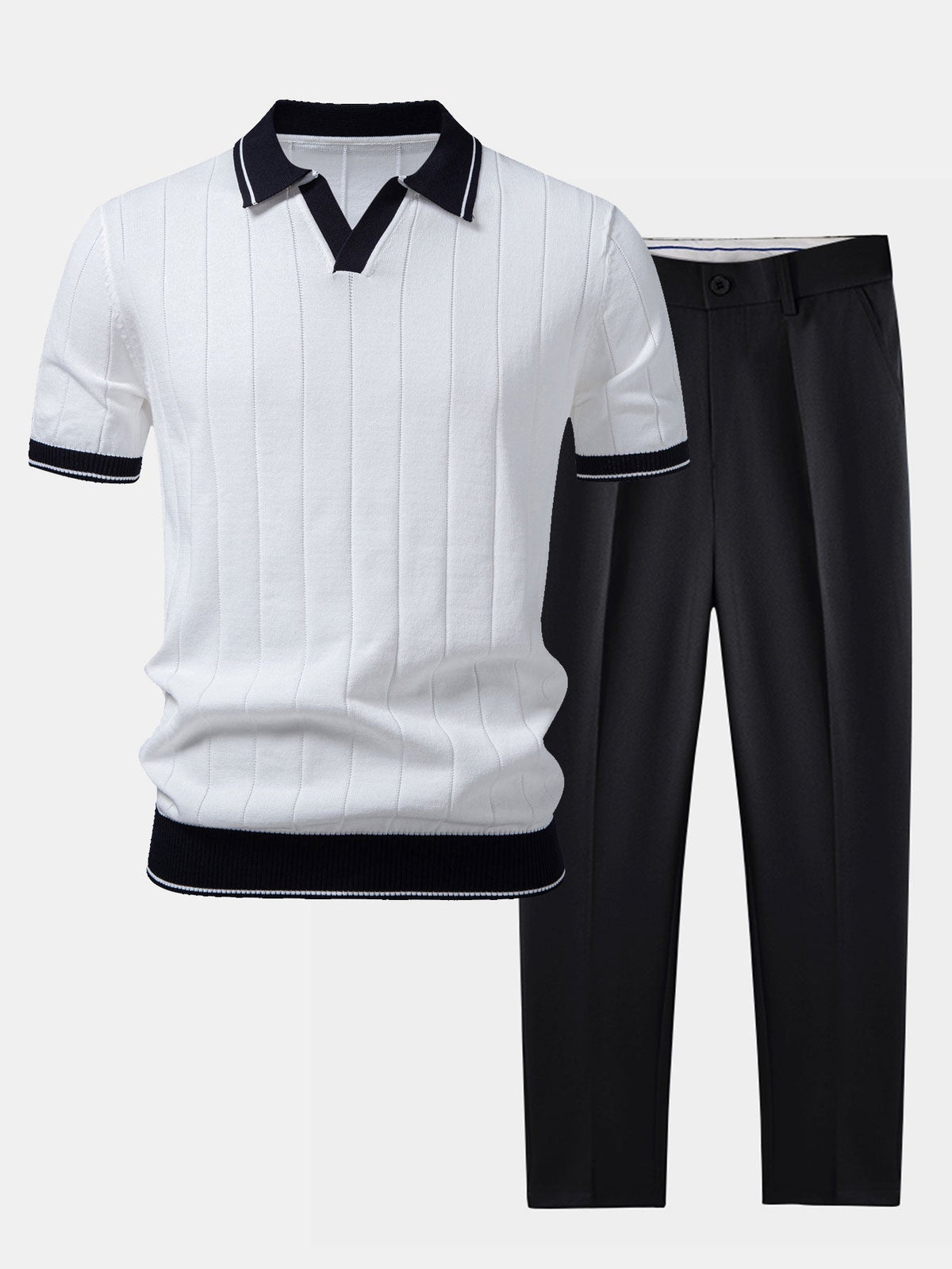 Montarello Men's Ribbed-Knit Polo & Tapered Trousers Smart Co-Ord Set