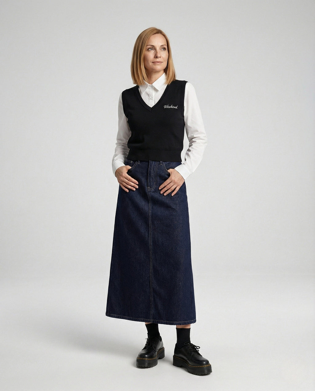 Women's Maxi Denim Skirt with Side Slit for Everyday