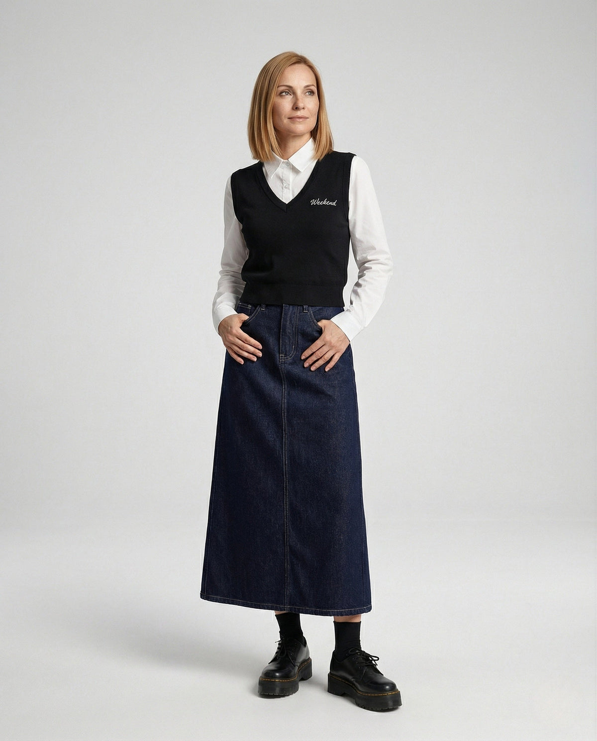Women's Maxi Denim Skirt with Side Slit for Everyday