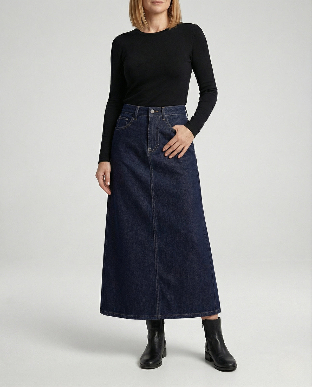 Women's Maxi Denim Skirt with Side Slit for Everyday