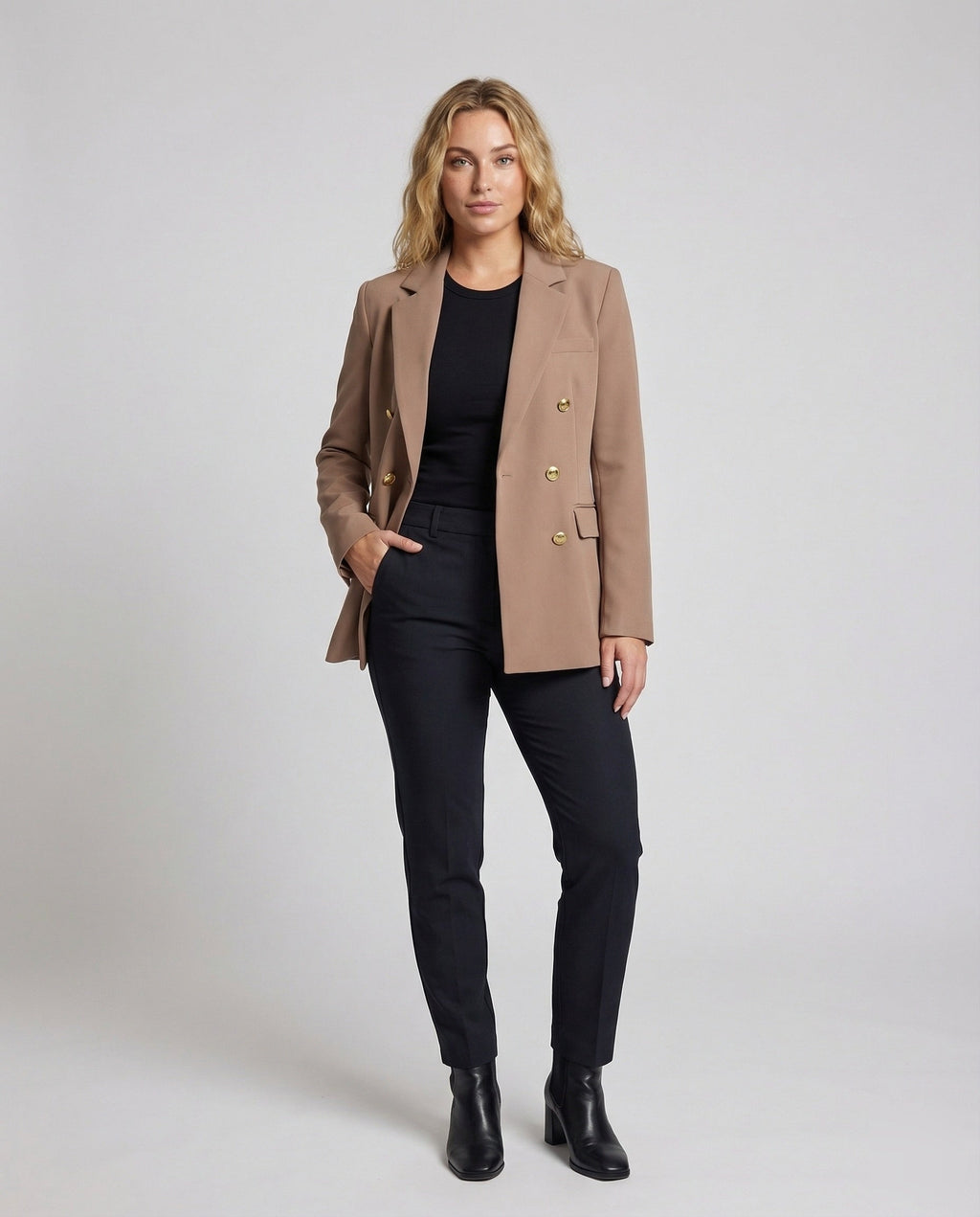 Women's Double-Breasted Blazer with Notch Lapel