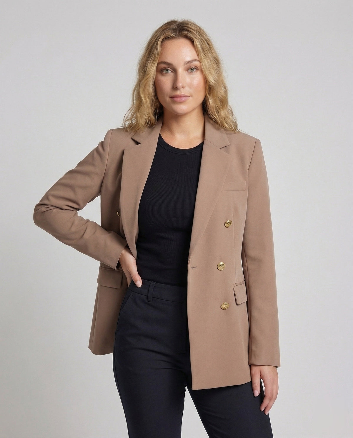 Women's Double-Breasted Blazer with Notch Lapel