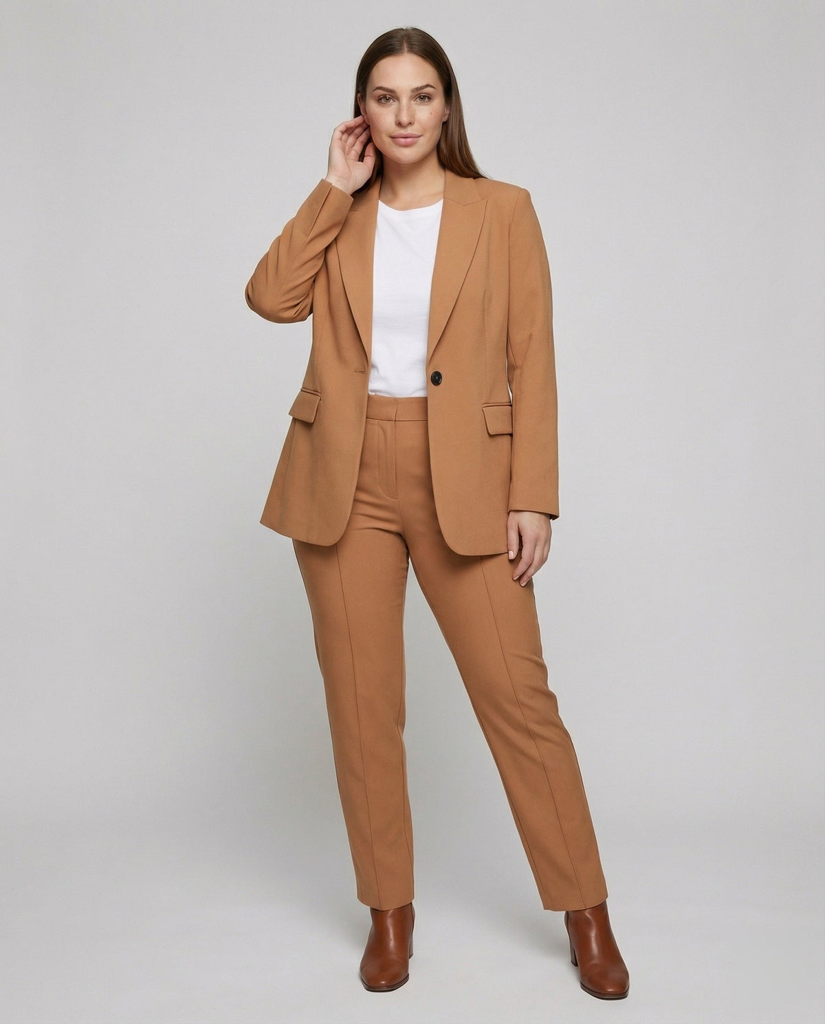 Women's Single-Button Tailored Suit with Blazer and Trousers