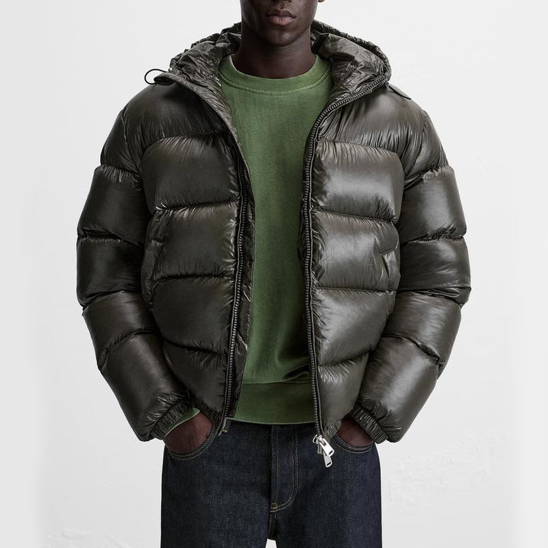 Men's Hooded Quilted Puffer Jacket, Long Sleeves, Full-Zip