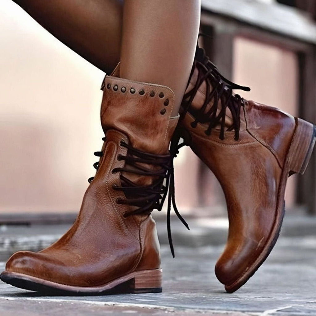 Women's Lace-Up Ankle Boots, Studded Trim, Low Heel