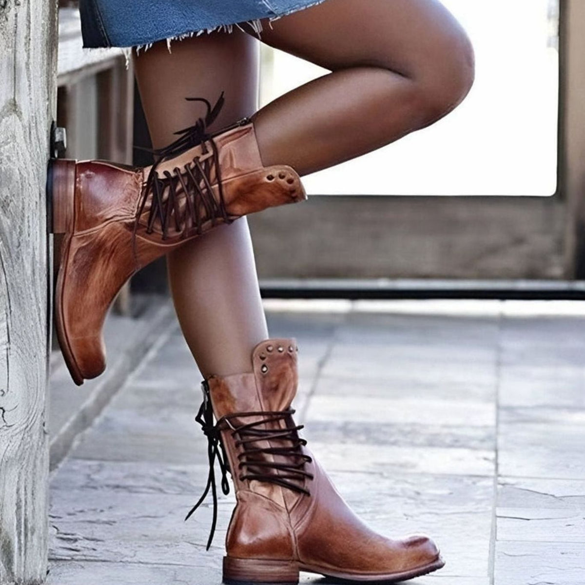 Women's Lace-Up Ankle Boots, Studded Trim, Low Heel