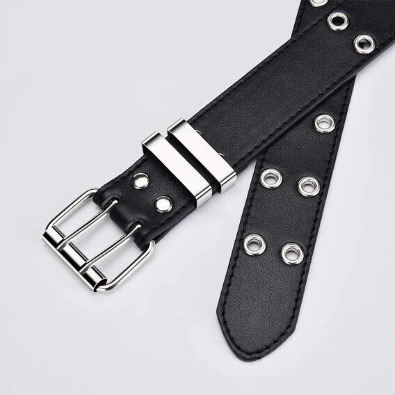 Women's Wide Grommet Belt with Double-Prong Buckle