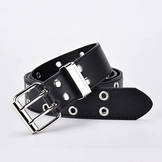 Women's Wide Grommet Belt with Double-Prong Buckle