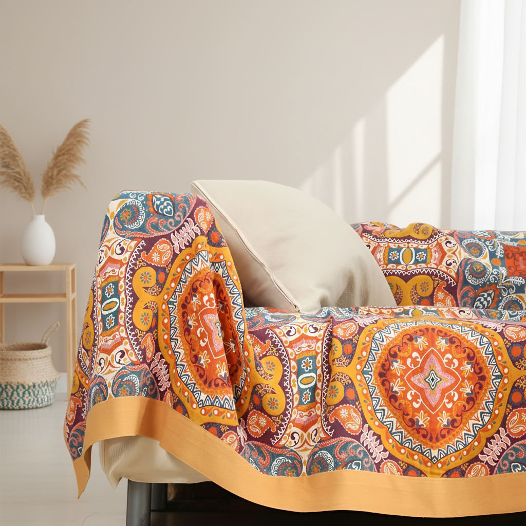 Reversible Boho Temperature-Control Blanket for All Seasons