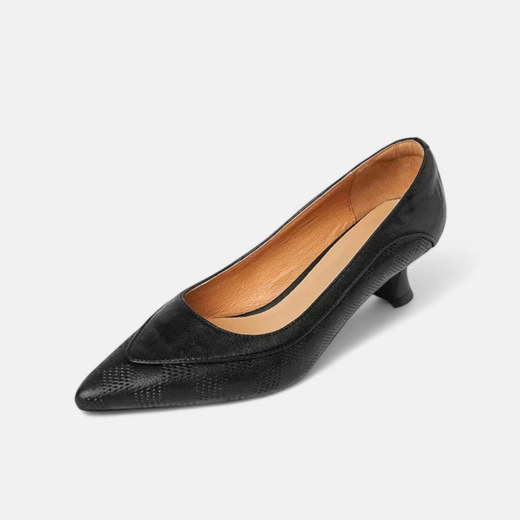 Women's Leather Heels with Embossed Texture and Cushioned Insole