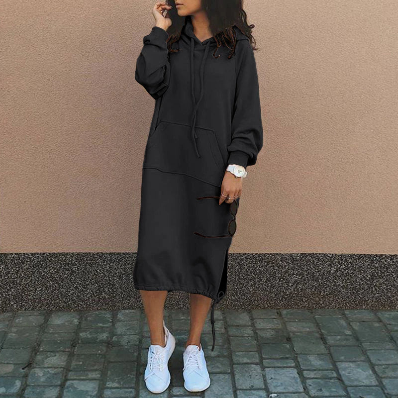 Women's Midi Hoodie Dress with Kangaroo Pocket Relaxed
