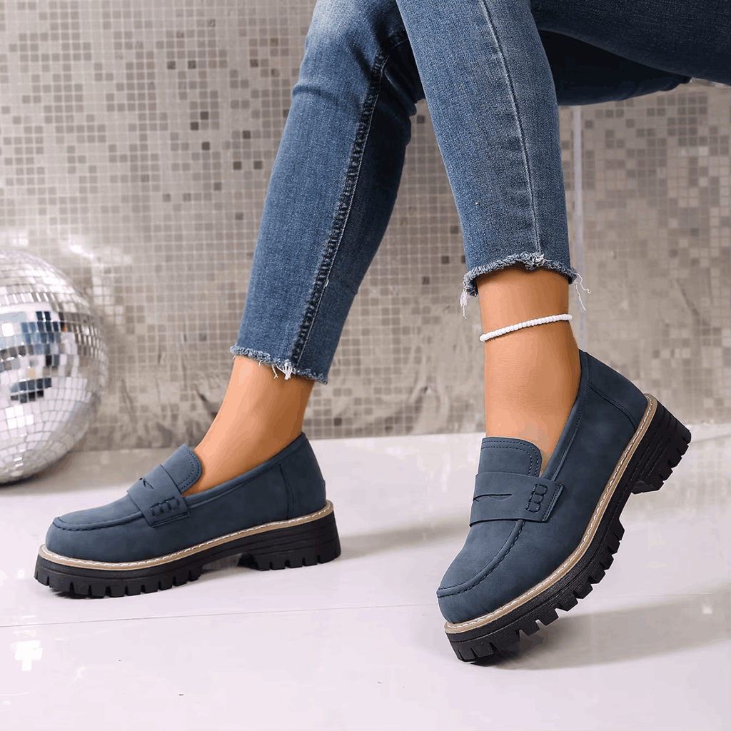 Mazie - Suede Platform College Loafers