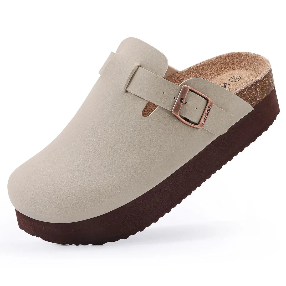 Women's Suede Sandals with Cork Sole and Decorative Buckle
